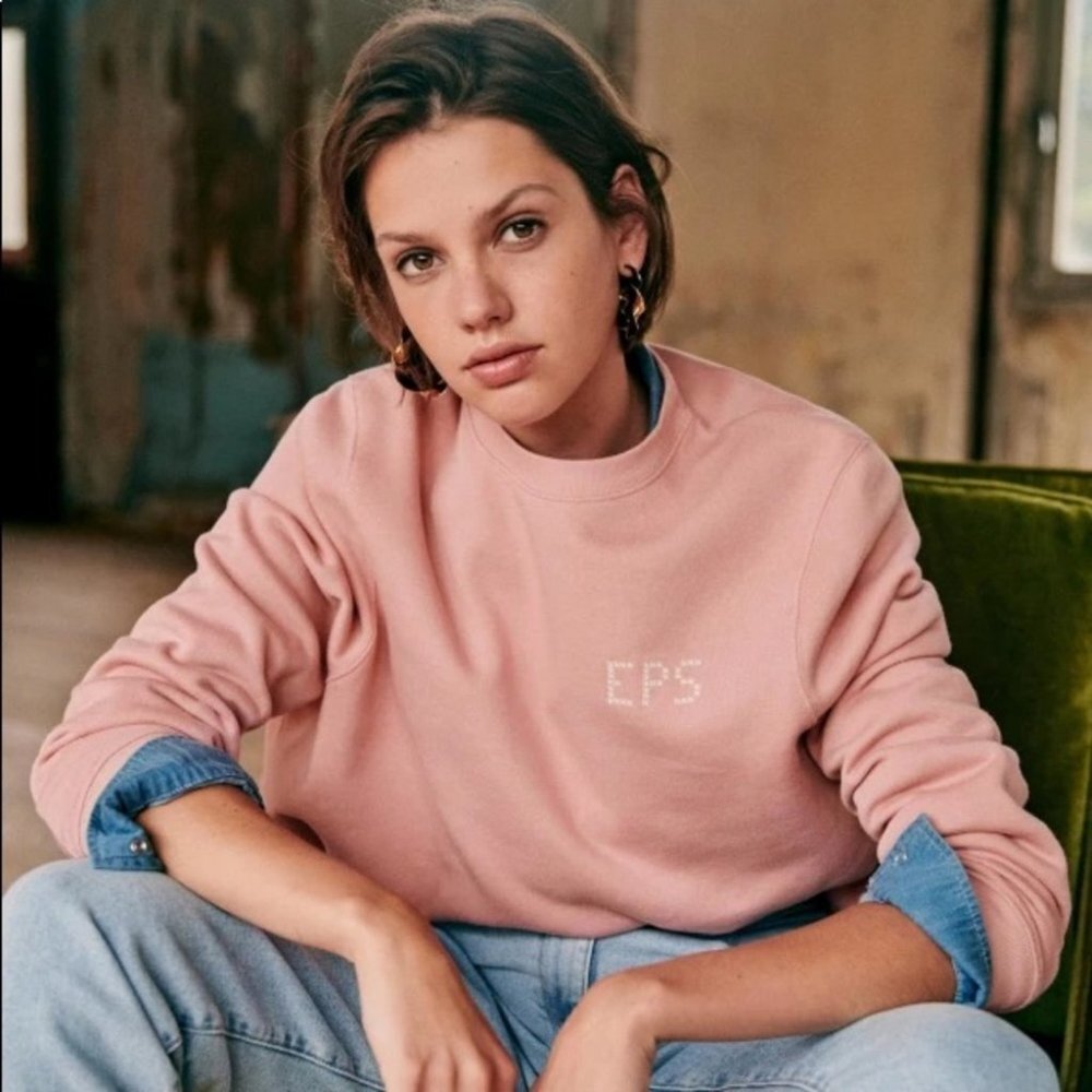 Sezane Calvin EPS Sweatshirt Blush Pink Size XS Organic Cotton Long Sleeve Crew